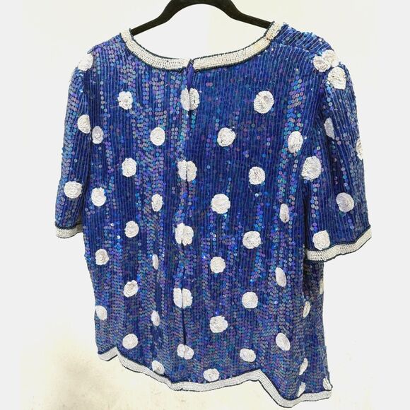 Stenay Plus vintage periwinkle blue silk sequin polka dot occasion top - Picture 5 of 7